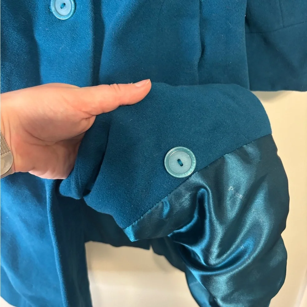 Preston & York Teal, Wool, Trench Coat with Notched Lapel - Picture 6 of 7